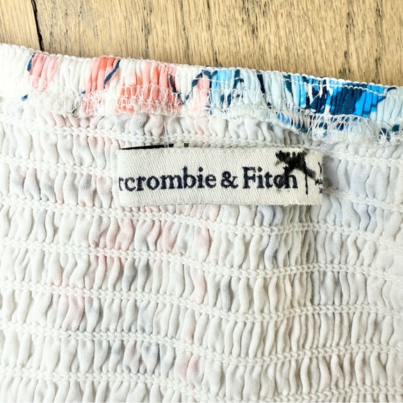 Abercrombie & Fitch Multi Colored Floral Puff Sleeve Crop Top Smocked Pleated XS - Picture 13 of 14